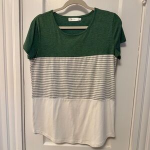 Green and White Striped Short Sleeve Top